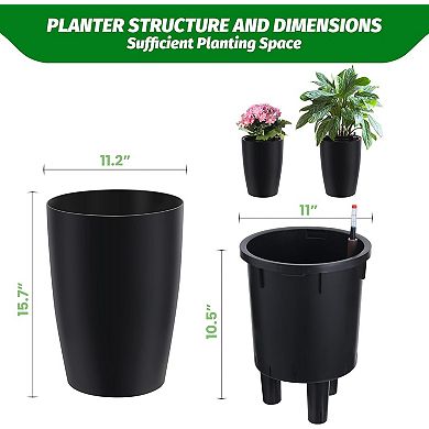 16 in Planters Set of 2 with Self Watering, Built-in Drainage and Visual Water Level Design