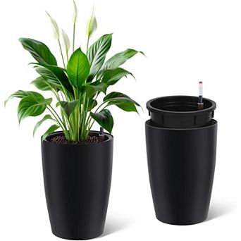 16 in Planters Set of 2 with Self Watering, Built-in Drainage and Visual Water Level Design