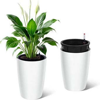 16 in Planters Set of 2 with Self Watering, Built-in Drainage and Visual Water Level Design