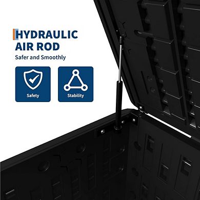 120 Gallon Outdoor Storage Box with Hydraulic Air Rod, Weatherproof & Lockable Bin