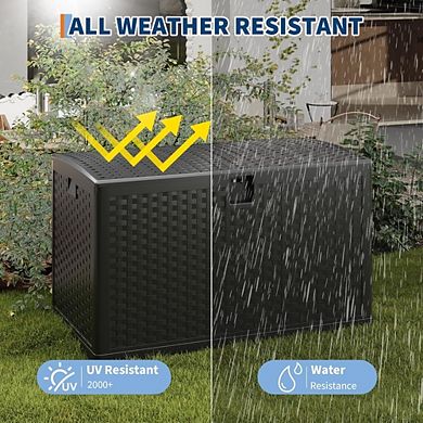 120 Gallon Outdoor Storage Box with Hydraulic Air Rod, Weatherproof & Lockable Bin