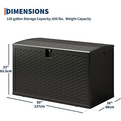 120 Gallon Outdoor Storage Box with Hydraulic Air Rod, Weatherproof & Lockable Bin