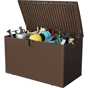 120 Gallon Outdoor Storage Box with Hydraulic Air Rod, Weatherproof & Lockable Bin