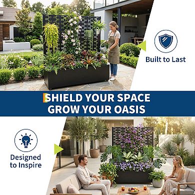 Galvanized Metal Raised Garden Bed with Trellis & Drainage 47" Rust-Resistant Outdoor Planter Box
