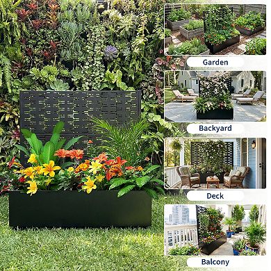 Galvanized Metal Raised Garden Bed with Trellis & Drainage 47" Rust-Resistant Outdoor Planter Box