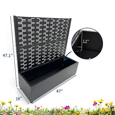 Galvanized Metal Raised Garden Bed with Trellis & Drainage 47" Rust-Resistant Outdoor Planter Box