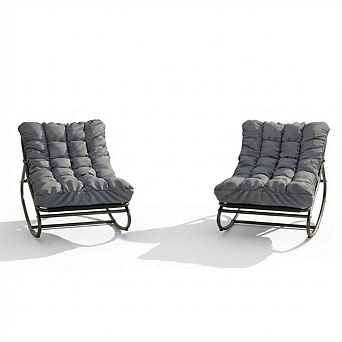 Indoor Outdoor Rocking Papasan Chair with Thick Cushion