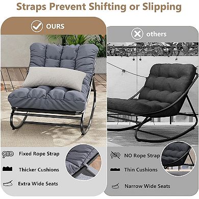 Indoor Outdoor Rocking Papasan Chair with Thick Cushion