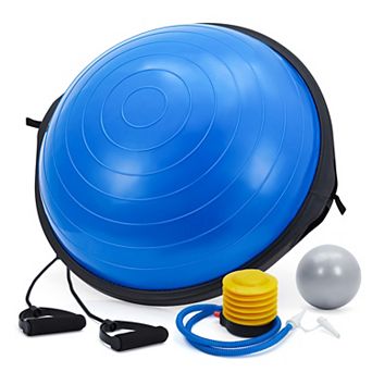 Yoga half ball, 25-inch exercise trainer, with non-slip base, inflatable, comes with resistance band