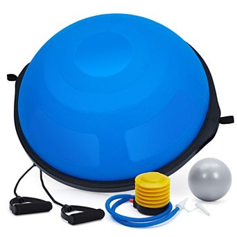 Yoga half ball, 25-inch exercise trainer, with non-slip base, inflatable, comes with resistance band