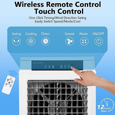 Evaporative Air Cooler, 3000CFM Swamp Cooler with Remote,4 Ice Packs,10.3 Gallon Portable Cooler
