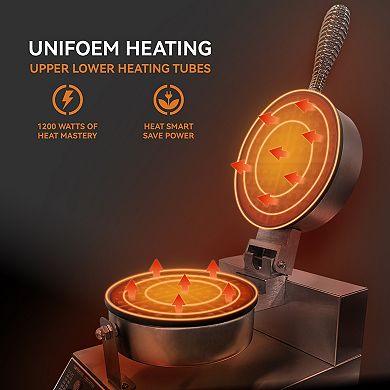 110V 1200W Stainless Steel Non-Stick Waffle Machine, Durable for Home/Restaurant