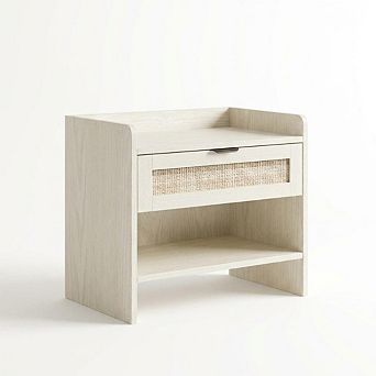 Modern Boho Rattan Nightstands with Type-C Charging - Set of 2 Bedside Tables with Drawer