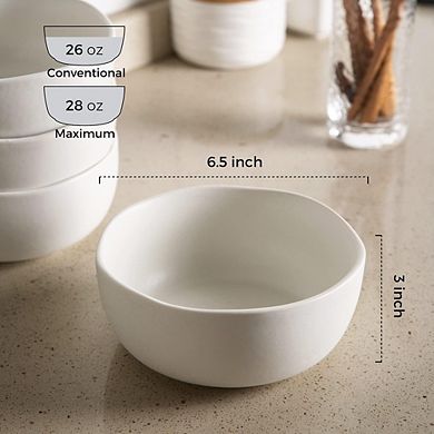 Stoneware Cereal & Soup Bowls Set of 4, 28 oz, Microwave & Dishwasher Safe