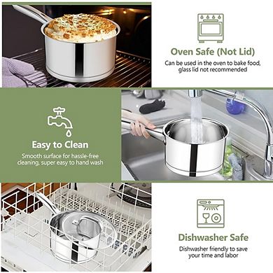 Stainless Steel Saucepan with Lid, Tri-Ply, Induction Safe