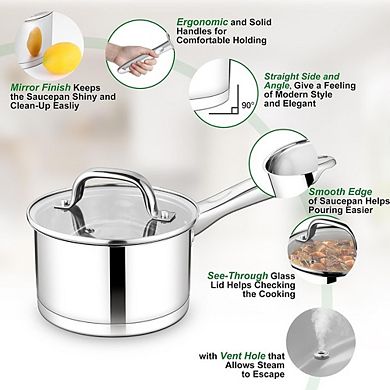 Stainless Steel Saucepan with Lid, Tri-Ply, Induction Safe