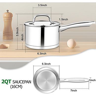 Stainless Steel Saucepan with Lid, Tri-Ply, Induction Safe