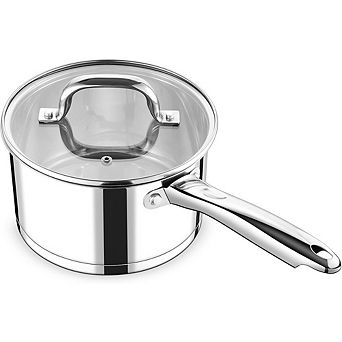 Stainless Steel Saucepan with Lid, Tri-Ply Base, Induction Safe