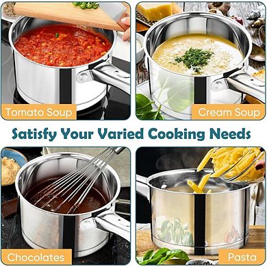 Stainless Steel Saucepan with Lid, Tri-Ply Base, Induction Safe