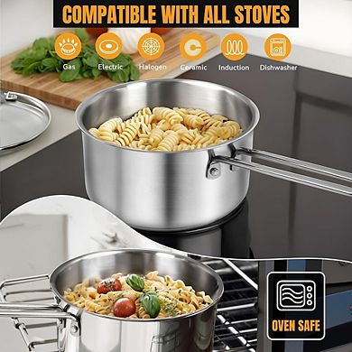 Tri-Ply Stainless Steel Saucepan with Glass Lid, Oven & Dishwasher Safe