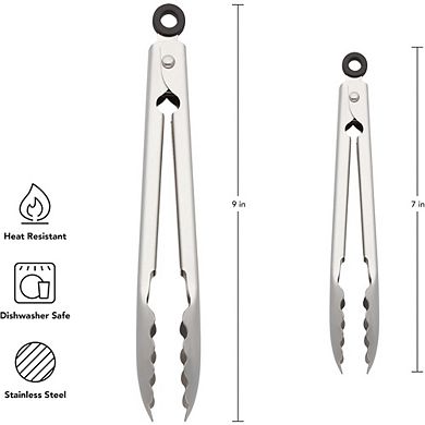 Stainless Steel Tongs Set, Scalloped Edges, Durable, Dishwasher Safe
