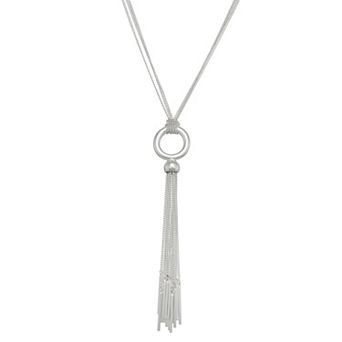 Nine West Silver Tone Tassel Pendant Necklace