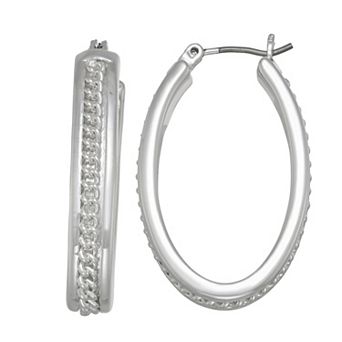 Nine West Silver Tone Inlay Hoop Click It Earrings