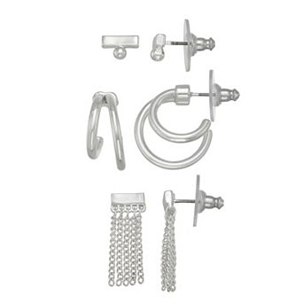 Nine West 3-Pair Silver-Tone Fringe Earring Set