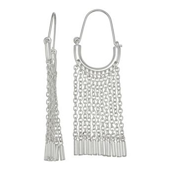 Nine West Silver Tone Fringe Chandelier Wire Earrings