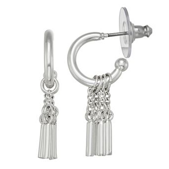 Nine West Silver Tone Chain Fringe Post Earrings