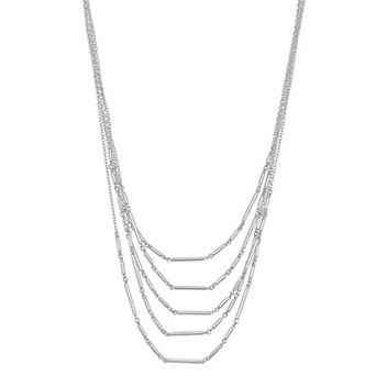 Nine West Silver Tone Multi-Chain Layered Necklace