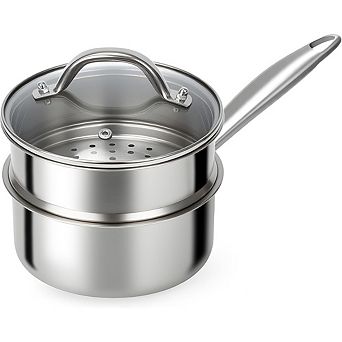 Tri-Ply Stainless Steel Saucepan with Lid & Steamer, Induction Compatible