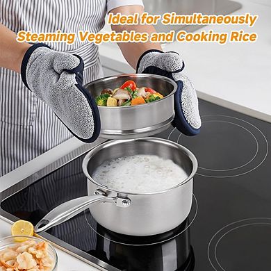 Tri-Ply Stainless Steel Saucepan with Lid & Steamer, Induction Compatible