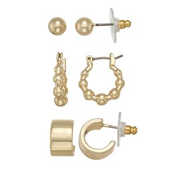 Nine West 3-Pair Gold Tone Bauble Earring Set