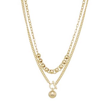 Nine West Gold Tone Bauble Multi-Row Layered Necklace