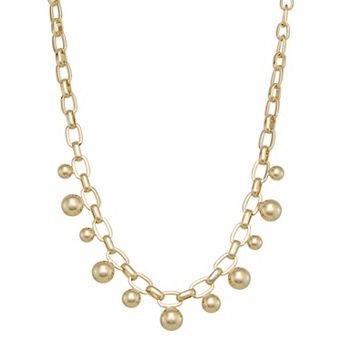 Nine West Gold Tone Bauble Frontal Necklace