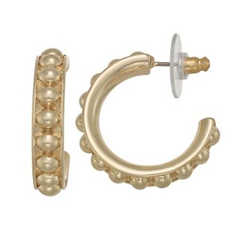 Nine West Gold Tone Bauble C-Hoop Earrings