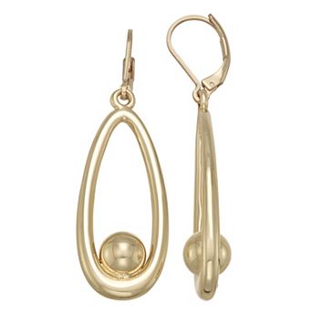 Nine West Gold Tone Bauble Drop Leverback Earrings