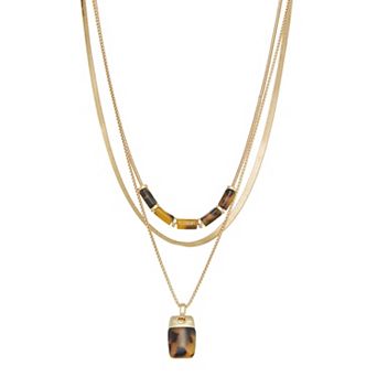 Nine West Gold Tone Tortoise Multi-Row Layered Necklace