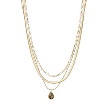 Nine West Gold Tone Cheetah Multi-Row Layered Necklace