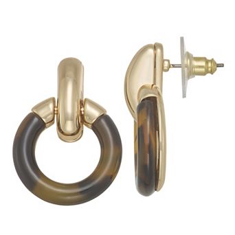 Nine West Gold Tone Tortoise Doorknocker Post Earrings