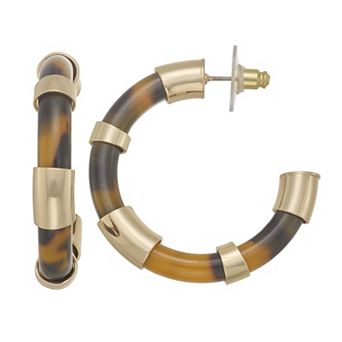 Nine West Gold Tone Tortoise C-Hoop Post Earrings