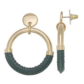 Nine West Gold Tone Faux Leather Doorknocker Earrings
