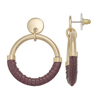 Nine West Gold Tone Faux Leather Doorknocker Earrings