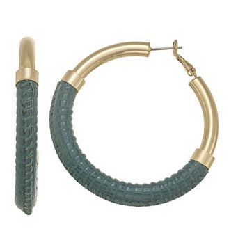 Nine West Gold Tone Faux Leather Wrapped Hoop Earrings