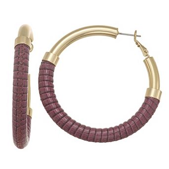 Nine West Gold Tone Faux Leather Wrapped Hoop Earrings