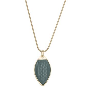 Nine West Gold Tone Faux Leather Textured Pendant Necklace