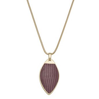Nine West Gold Tone Faux Leather Textured Pendant Necklace