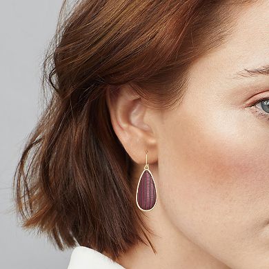 Nine West Gold Tone Faux Leather Textured Teardrop Earrings