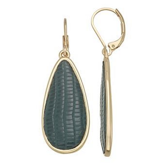 Nine West Gold Tone Faux Leather Textured Teardrop Earrings